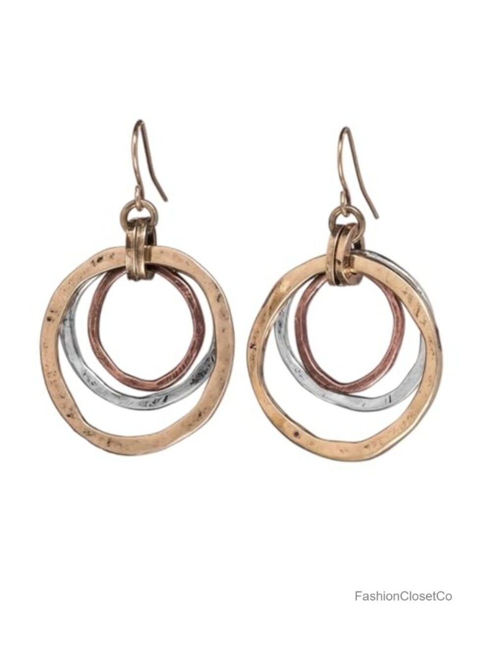 Boho Mixed Metal Hammered Spiral Drop Dangle Earrings for Women